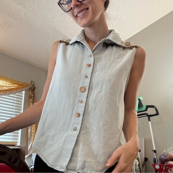 EKA ERIKA KELLY APPAREL Sleeveless Denim Top UPCYCLED American Apparel - Picture 2 of 10